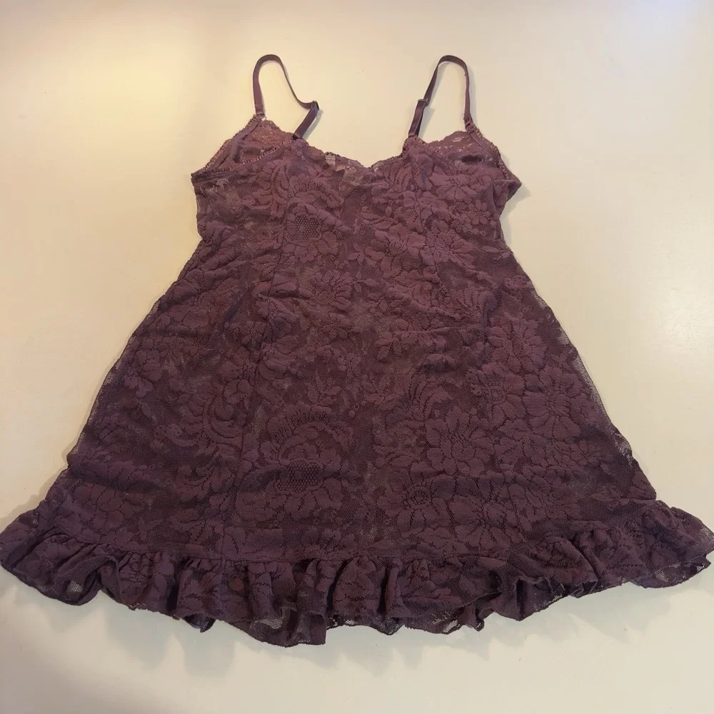 Victorias Secret Vintage 90's Purple Lace‎ Slip Dress Large Floral Whimsigoth